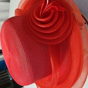 NWOT August Hats Red Women's Hat with Rosette Detail